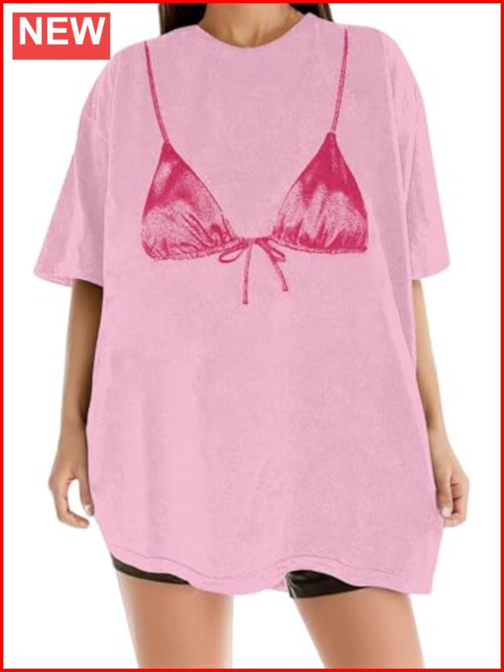 Women's Oversized Graphic Tee W/ Funny Bikini Print Short Sleeve Tshirt Y2K
